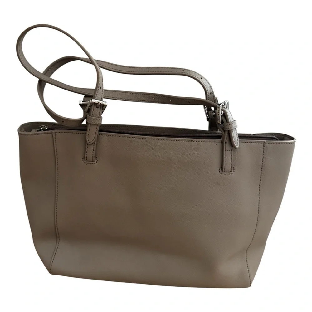 Women's Leather Tote in Taupe with Double Strap